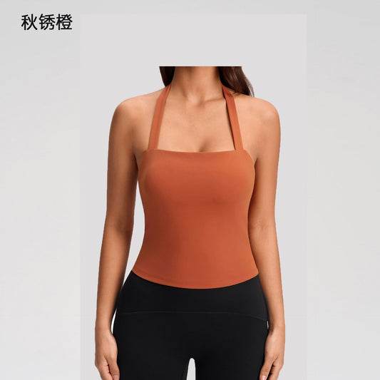 Strapless Camisole With Built-in Bra, Yoga Backless Top, Wearable For Pilates And Fitness Workouts