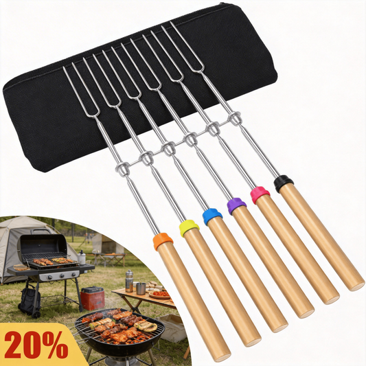 Set Of 8 Stainless Steel Bread Sticks, Telescoping Barbecue Forks For Campfires, Reusable Barbecue Skewers For Outdoor Parties, And A Camping Party Accessory Set