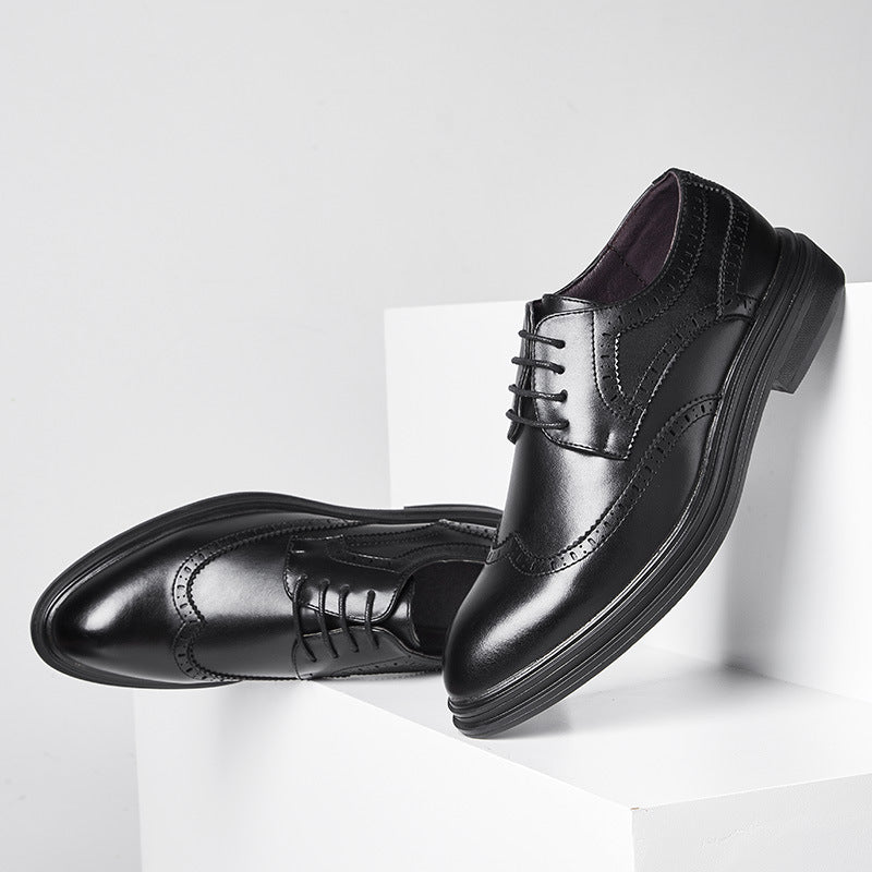 British Pointed Leather Shoes Business Formal Wear Brogue Men's Leather Shoes Men's Korean Casual Shoes Best Man Wedding Shoes