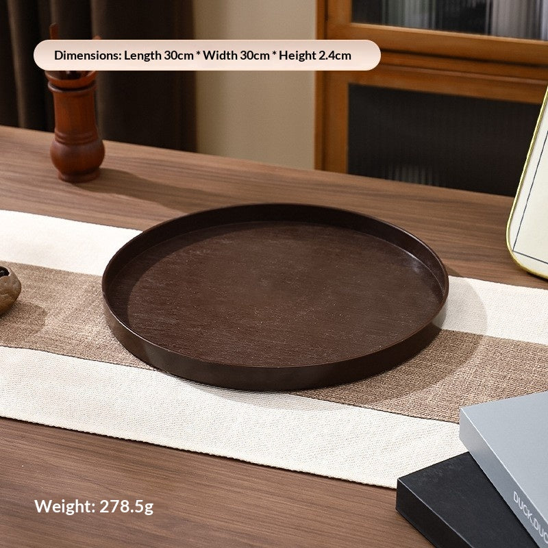 Wood-grain Pattern Round Tray Tea-serving Tray