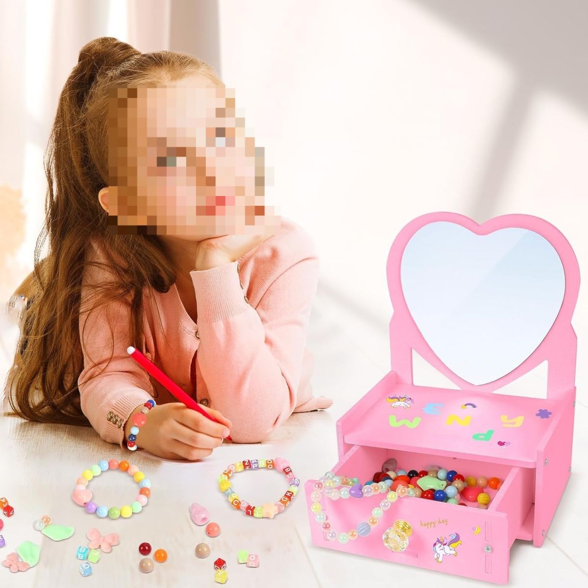 Jewelry Box Craft Set: Heart-Shaped Makeup Case For DIY Crafts, Wooden Craft Sets, Fun Wooden Creative Gifts With Unicorn Stickers For Birthday Presents