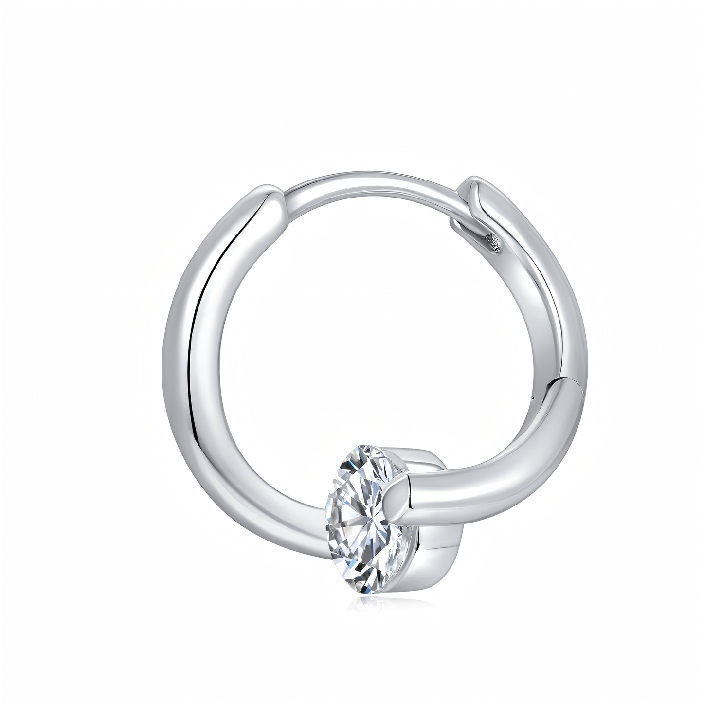 S925 Sterling Silver 0.5CT Moissanite Hoop Earrings For Women  Round Cut Bottom Set Huggie Hoop With GRA Certificate Platinum Plated Minimalist Jewelry Gift Box Set