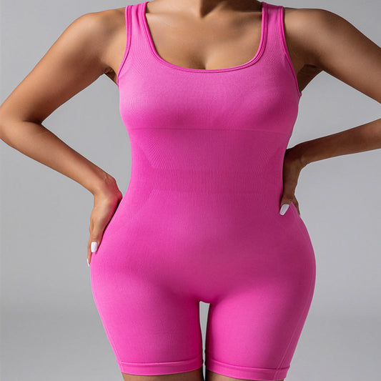 European And American Seamless Knitted Yoga Clothes High Waist Hip Lift With Chest Pad Shockproof Sleeveless Jumpsuit