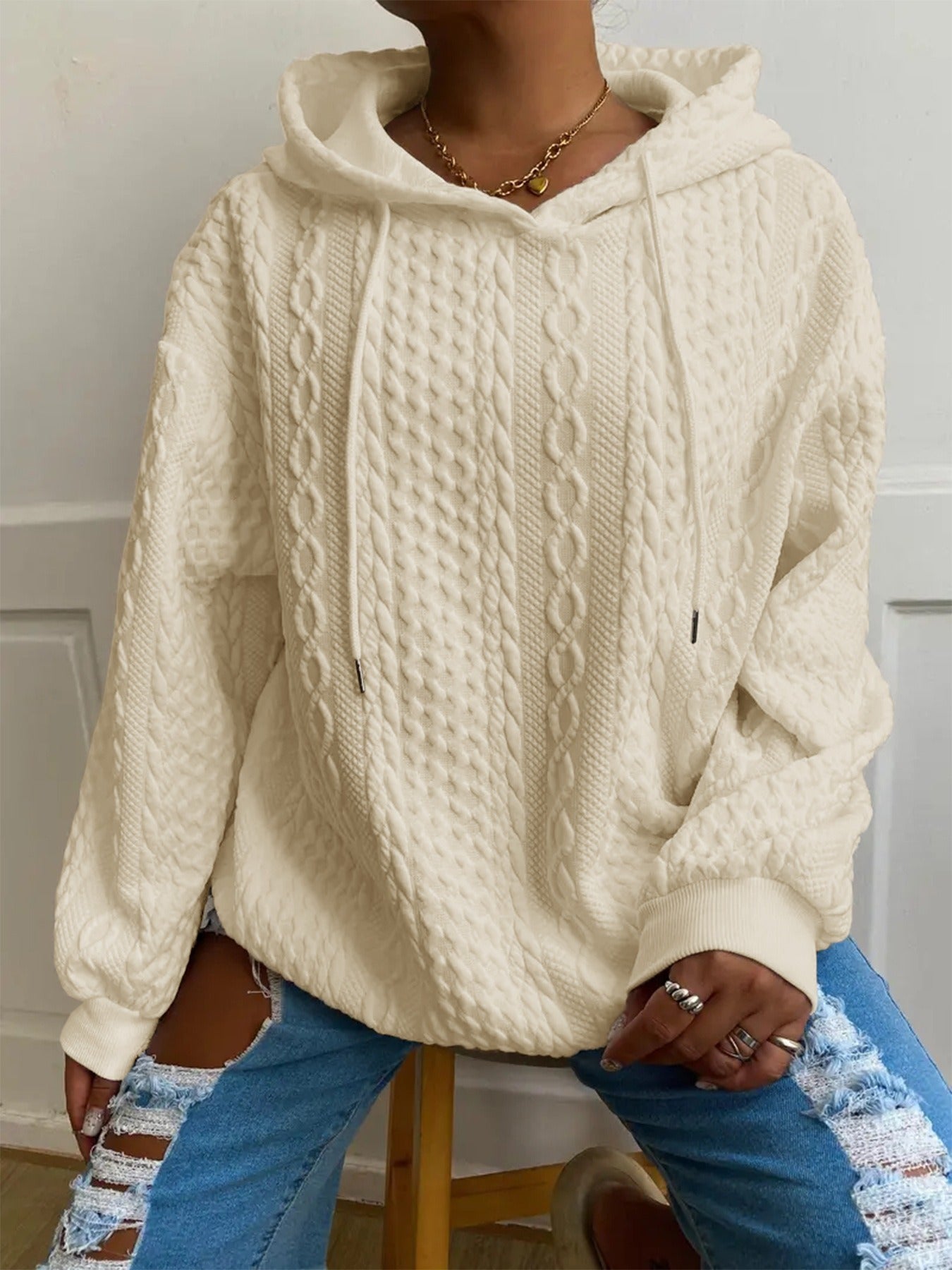 Casual Jacquard Oversized Hooded Long Sleeve Fashion Sweatshirt For Women