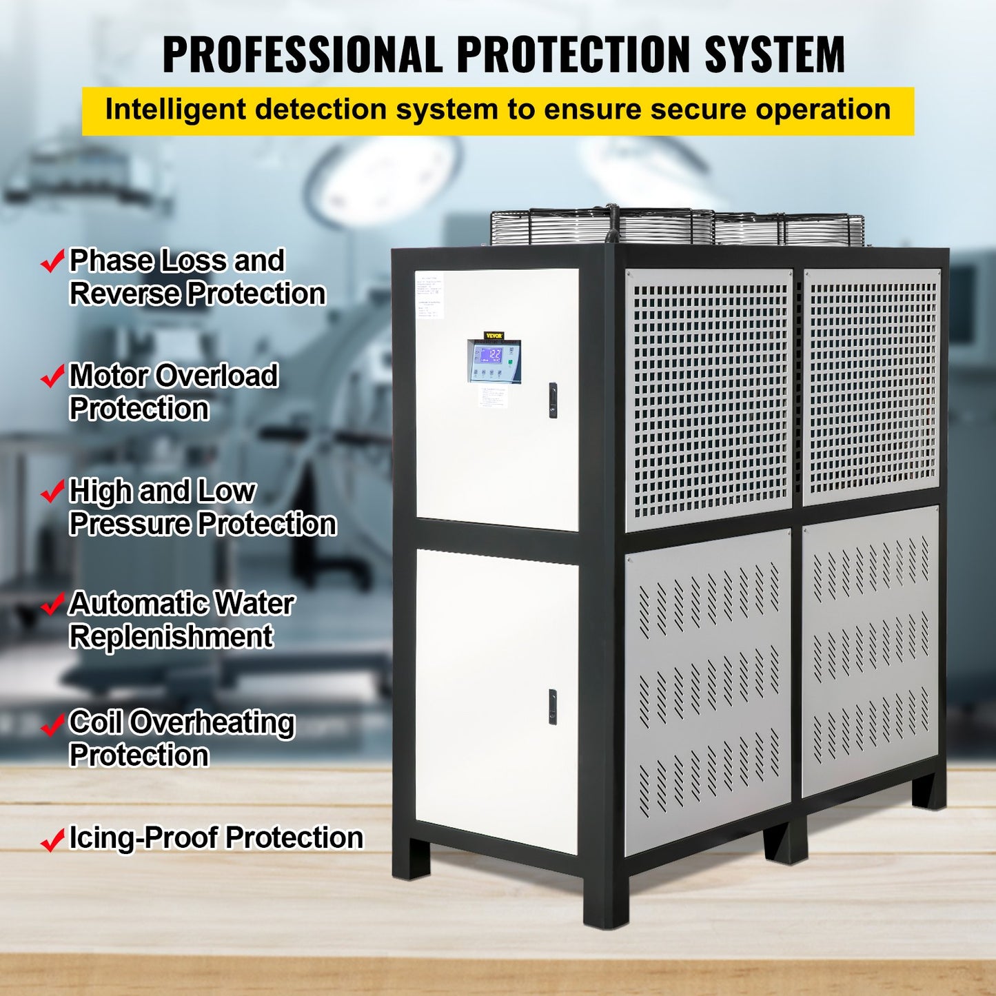 Water Chiller 15Ton, Capacity Industrial Chiller 15Hp, Air-Cooled Water Chiller, Finned Condenser, With Micro-Computer Control, Stainless Steel Water Tank Chiller Machine For Cooling Water