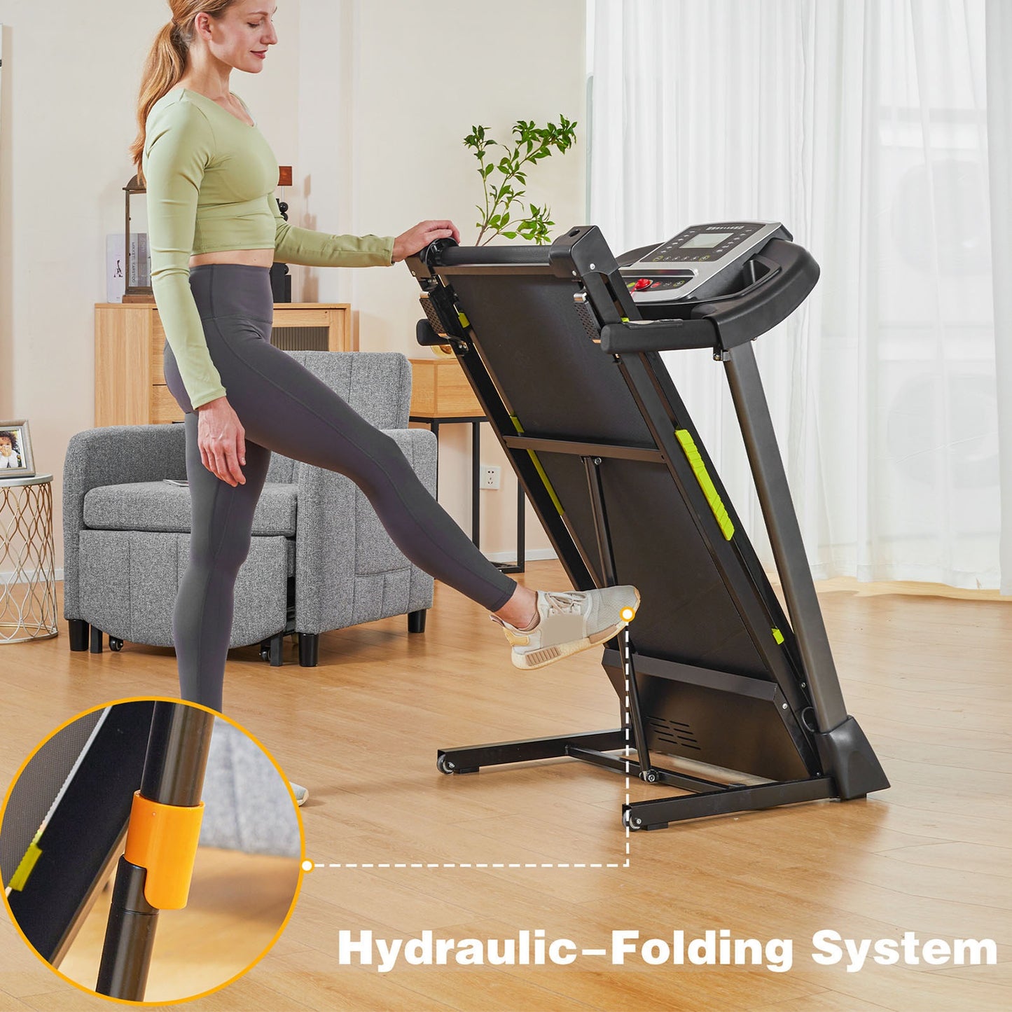 3.5  Portable Foldable Treadmill With Handles  Slope Home Walking Running Treadmill 0.5-7.5 MPH 330 Lb Weight Capacity