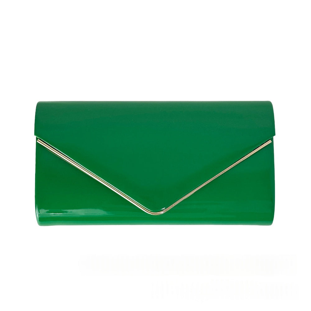 New European And American Style Minimalist Metallic V Chain Patent-leather Clutch, Exuding Elegance And The Perfect Choice For Weddings And Formal Occasions
