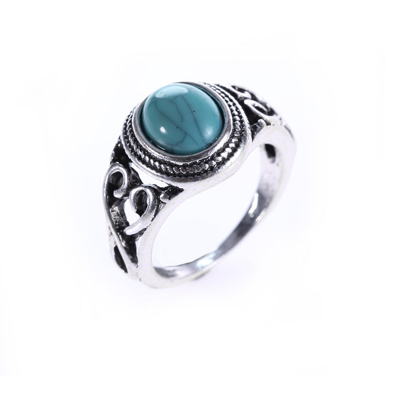European And American Fashion Vintage Turquoise Titanium Steel Mens Ring