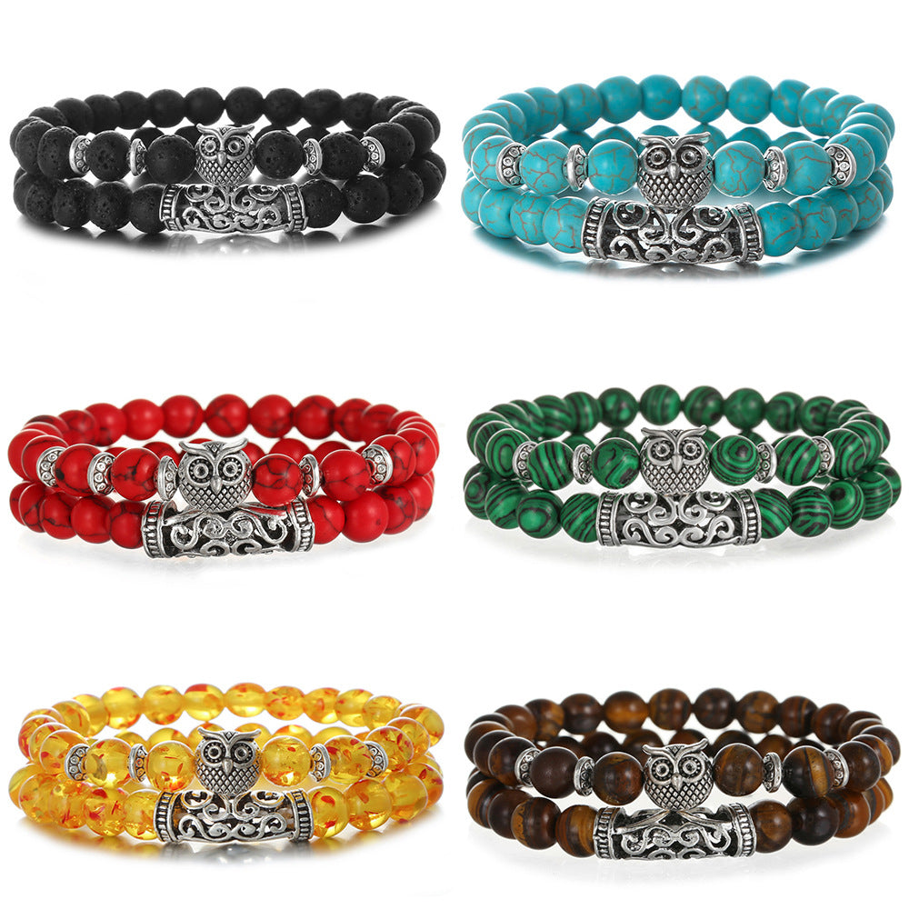 Cross-border Direct Supply Elastic Bracelet Bracelet Set Owl Tiger Eye Men's And Women's European And American Fashion New Bracelet