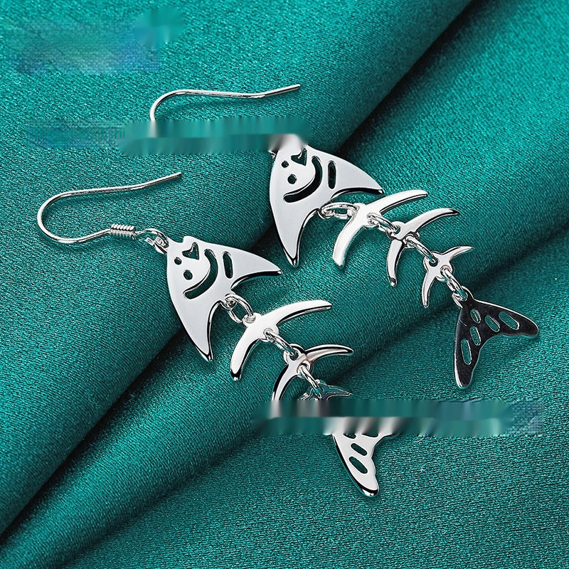 Silver Jewelry Fish Bone Hollow Earrings Womens Accessories