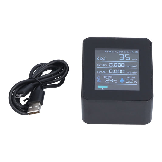 Air Quality Monitor Real Time Smart Colorful Display Clear Alarm System Portable Formaldehyde Detector For Office HomeBlack