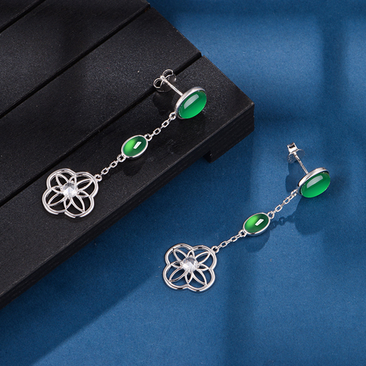S925 Sterling Silver Dangle Earrings, 8x6mm Oval Green Chrysoprase Drop Earrings, Platinum Plated 4.7g Elegant Long Chain Earrings With Gift Box