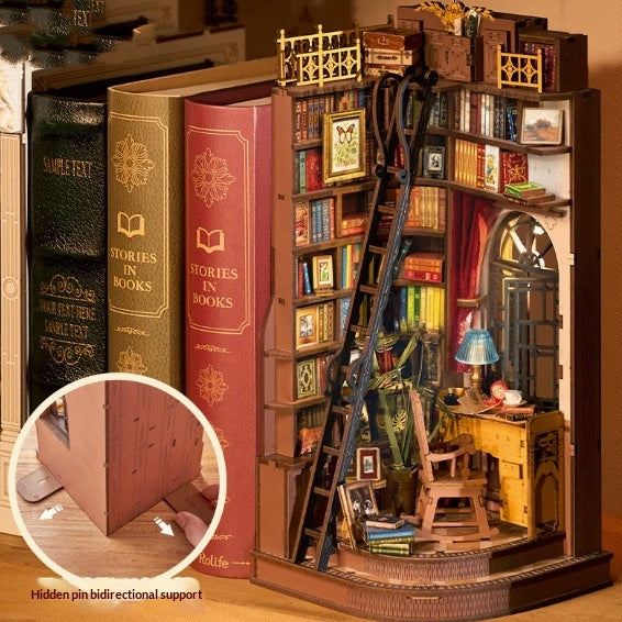 Shiguang Bookstore Assembled Bookend DIY Cottage Handmade 3D Puzzle Miniature Model Gift