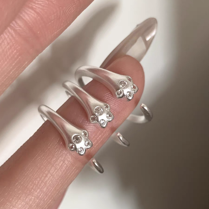 1pc 999 Sterling Silver Zircon Cat Paw Open Ring, Cute & Sweet Style, Perfect For Daily Wear & Valentine's Day Gift