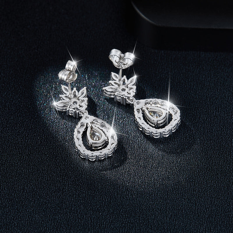 S925 Sterling Silver Pear Cut Moissanite Dangle Earrings  5x7mm Teardrop Cluster Earrings With GRA Certificate Platinum Plated Jewelry Gift Box Set
