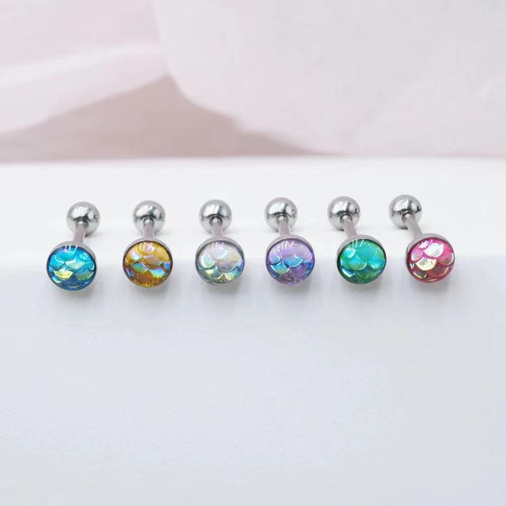 Beauty Fish Scale Dripping Oil Tongue Nail Gradient Colorful Scale Tongue Ring Stainless Steel Body Piercing Jewelry