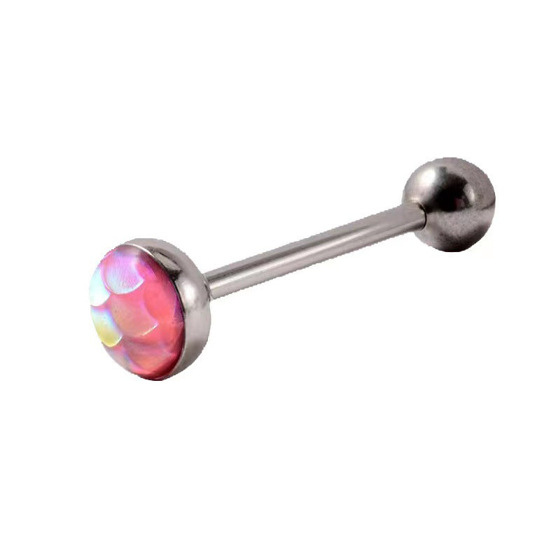 Beauty Fish Scale Dripping Oil Tongue Nail Gradient Colorful Scale Tongue Ring Stainless Steel Body Piercing Jewelry