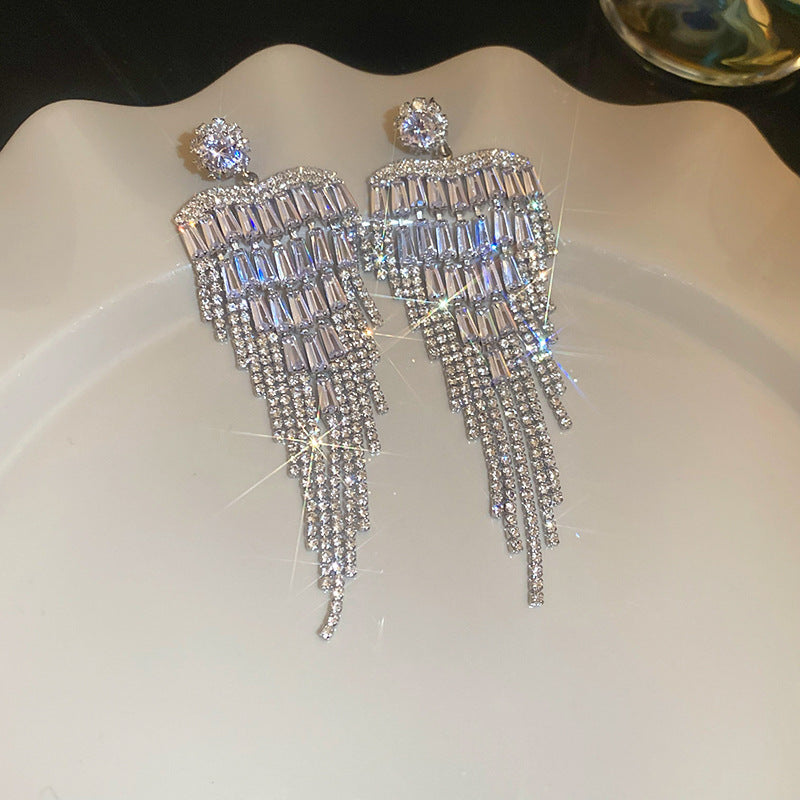 Silver Needle Cubic Zirconia Tassel Stud Earrings Female Light Luxury Fringe Dangle Fashion Jewelry