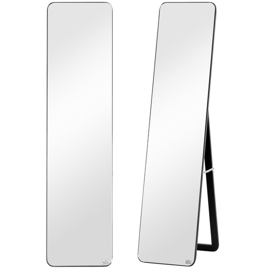 Full Length Mirror, 156 X 37 Cm Rectangular Full Body Mirror With Stand, Floor Standing, Hanging Or Leaning Against Wall For Bedroom Cloakroom, Black