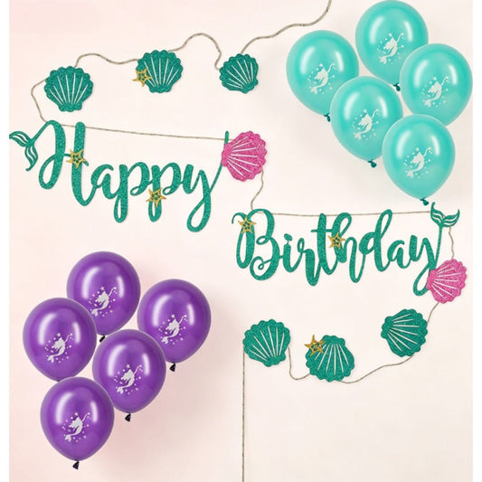 Mermaid Birthday Banner Decoration Set For Themed Parties And Celebrations—Party Supplies Set