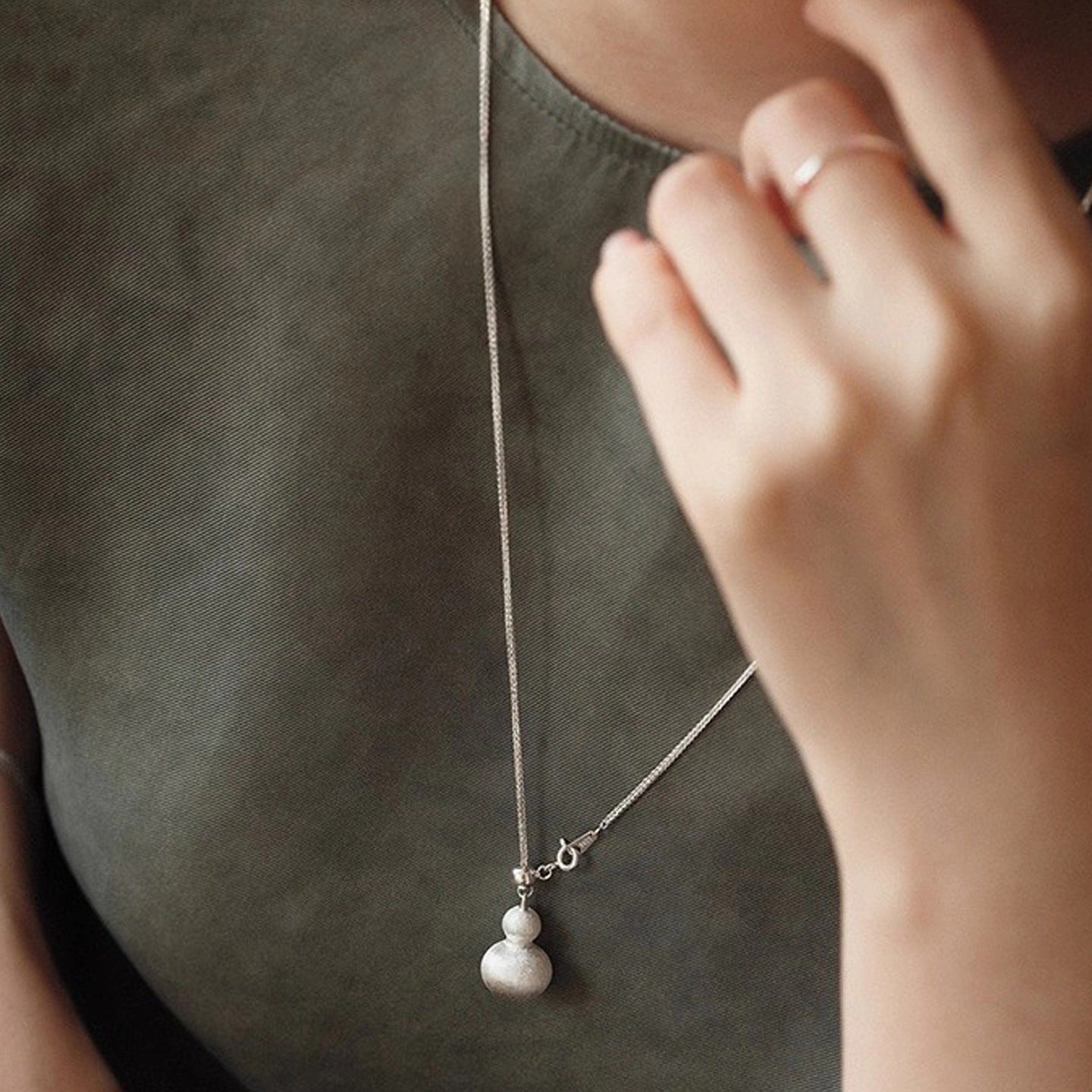 1pc 999 Sterling Silver Brushed Adjustable Gourd Pendant Necklace, Minimalist Chinese Style, Perfect For Daily Wear & Valentine's Gifts