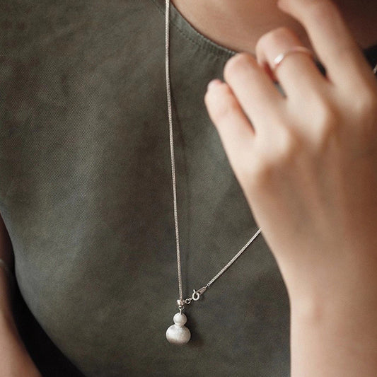 1pc 999 Sterling Silver Brushed Adjustable Gourd Pendant Necklace, Minimalist Chinese Style, Perfect For Daily Wear & Valentine's Gifts