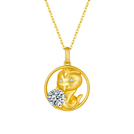 S925 Sterling Silver Gold Plated 1ct D Color VVS1 Moissanite Snake Necklace 5.4g Chinese Zodiac Benmingnian Gift GRA Certified Gift Box