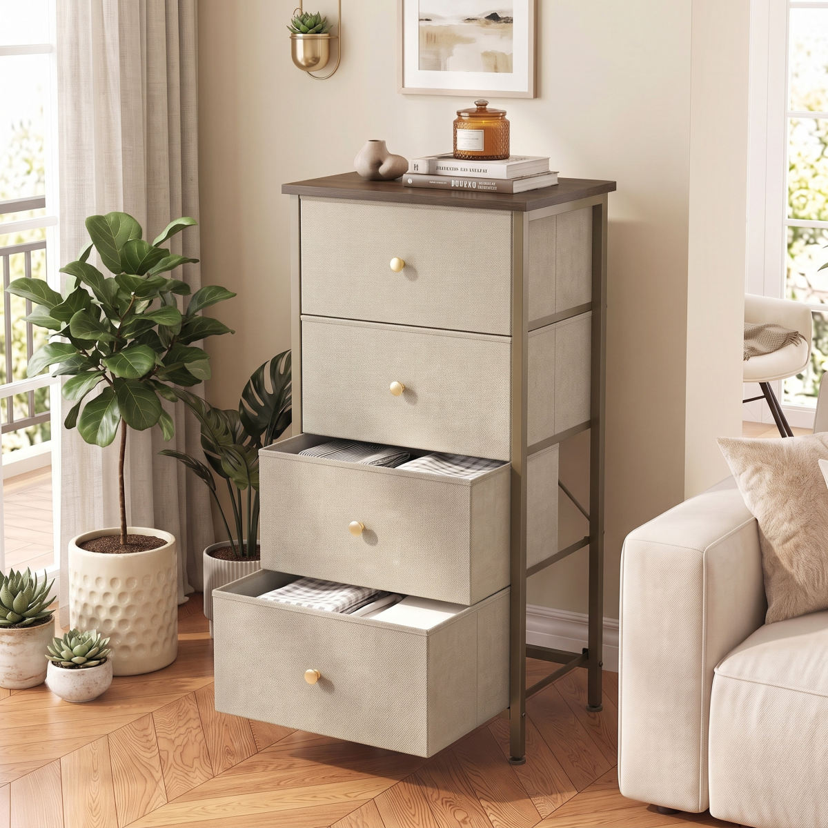 4-drawer Storage Cabinet - Suitable For Bedrooms, Living Rooms, And Wardrobes