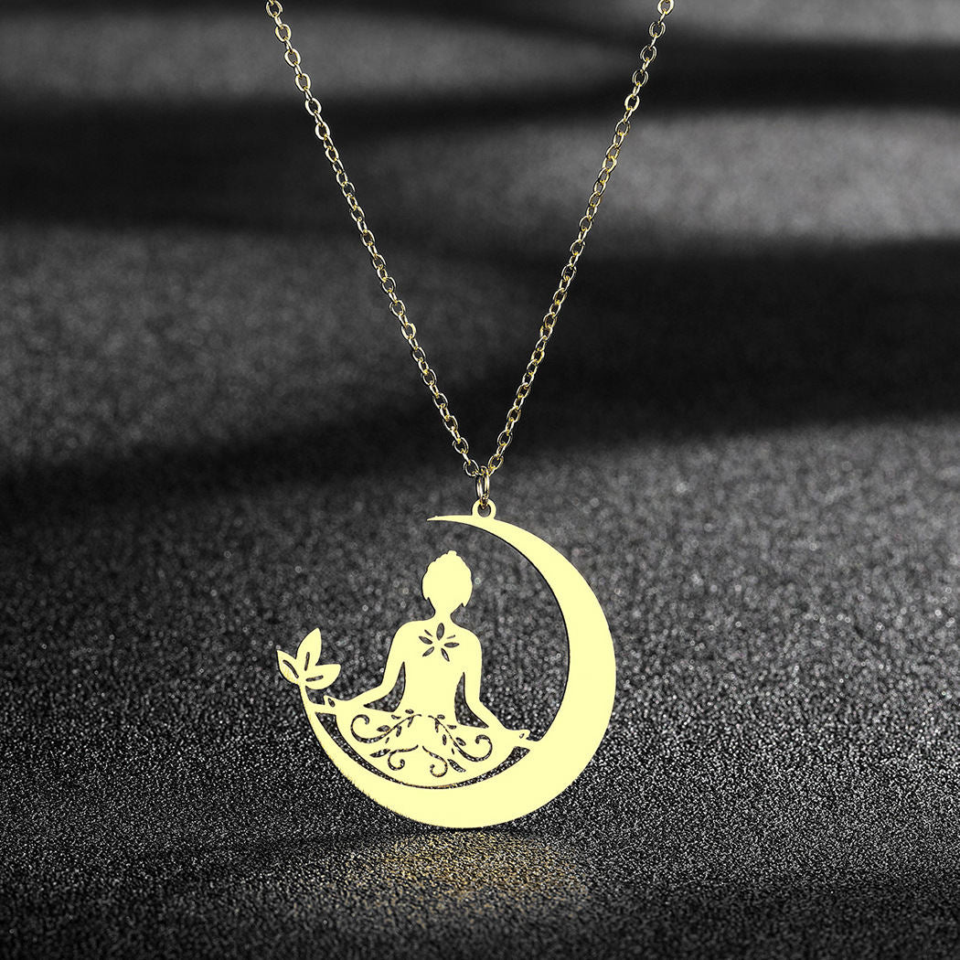 Stainless Steel Yoga Meditation Ceremony Zen Lotus Pendant Clavicle Necklace