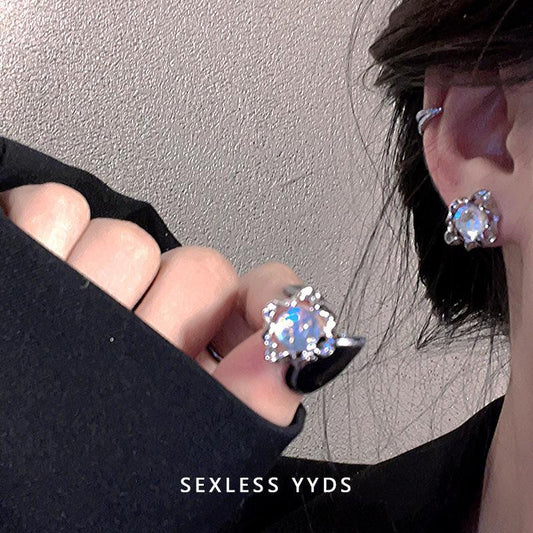 2026 New Japanese Korean Niche Design Moonstone Stud Earrings For Women, Trendy Cold Minimalist Style Light Luxury High-End Fashion Ear Jewelry