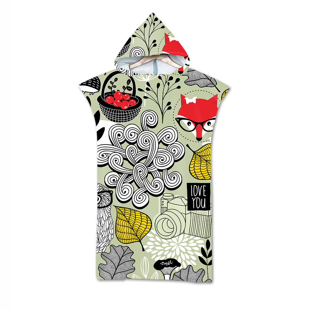 Sewn-edge Bath Towel, Fashionable 3D Digital-print Beach Towel For Adults With A Hood