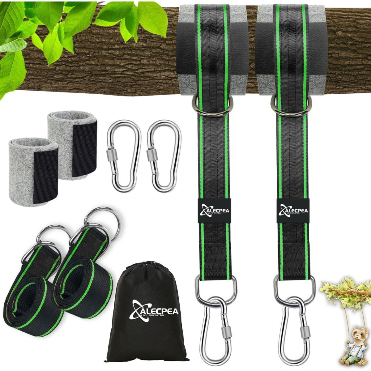 Multi-piece Party Gift Sets – 900KG Swing Mount Hammock Mount All-Inclusive Set: 2 X 150 Cm X 5 Cm Hammock Straps + 2 Carabiners + D-rings + Storage Bag + Tree Protection Pad + Hammock Rope