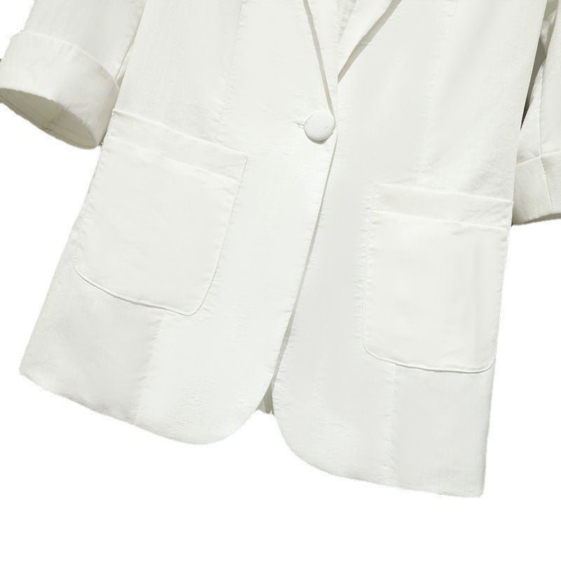 Korean-style Plus-size Three-quarter-sleeve Casual Blazer For Women