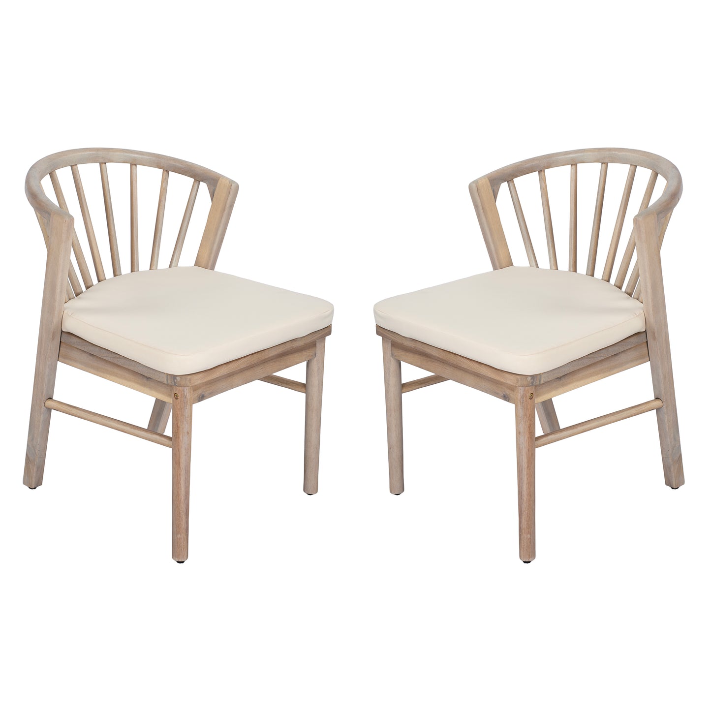 Outdoor Dining Chairs Set Of 2, Acacia Wood Patio Chairs With Cream Washable Cushion,for Backyard, Poolside, Garden,Light White