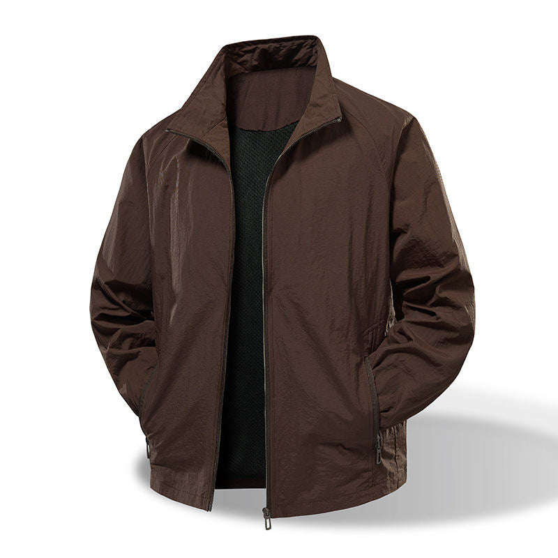 Men's Nylon Stretch Workwear Jacket - Outdoor Casual Multi-Pocket Loose Fit Coat For Hiking And Daily Wear