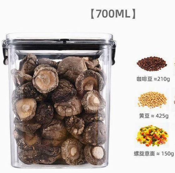 Black  White   Food Grade Clear Plastic Airtight Storage Containers, Square Thickened Jars With Lids For Grains, Cereal & Dry Food