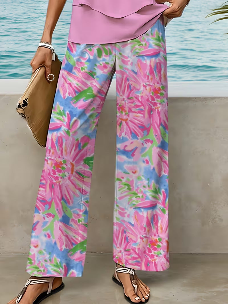 Digital-print Fashion Wide-leg Casual Pants For Island Vibes