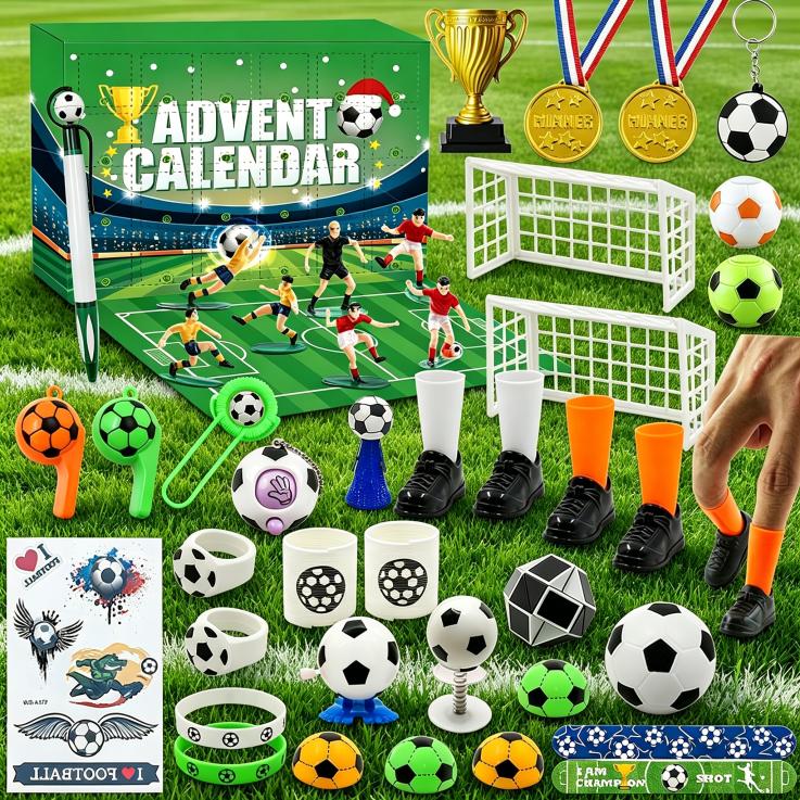 Football World Cup Advent Calendar 2026, 24 Days Countdown Blind Box With Mini Soccer Toys, Players, Trophies, Medals & Whistles, Christmas Surprise Gift Set For Kids & Football Fans