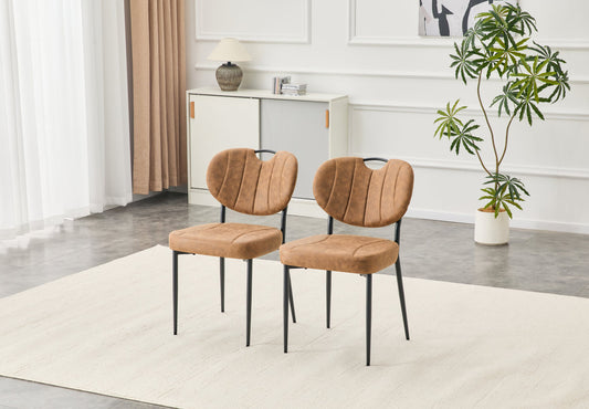 Dining Chairs Set Of 2, Comfort-Touch Tech Fabric Upholstered Dining Room Chairs, High-Resilience Sponge Padding, Metal Legs With Spray Coating Finish  Light Brown, Set Of 2
