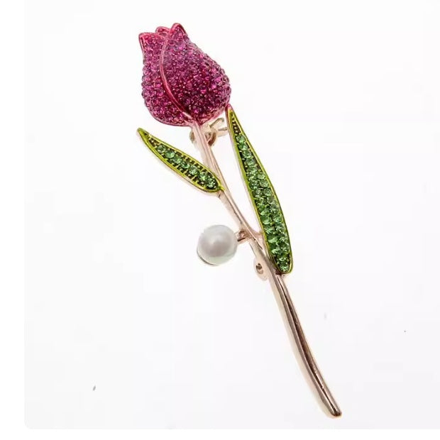 Fashionable Womens Red Love Gift Brooch Featuring A Bud Rose Design
