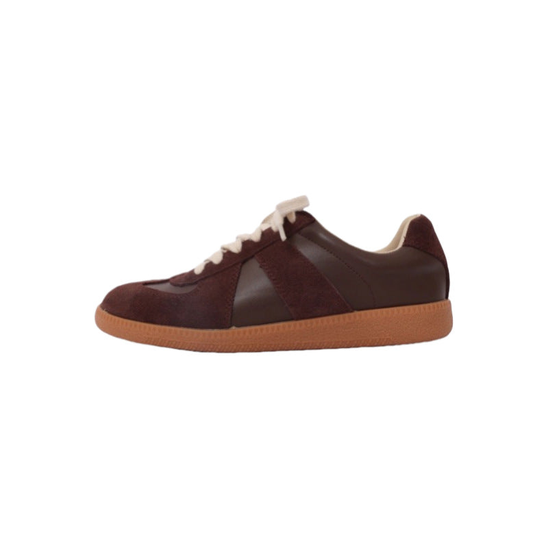 New Womens Versatile Korean-style Retro Patchwork Flat Shoes With A Round Toe And Lace-up Design