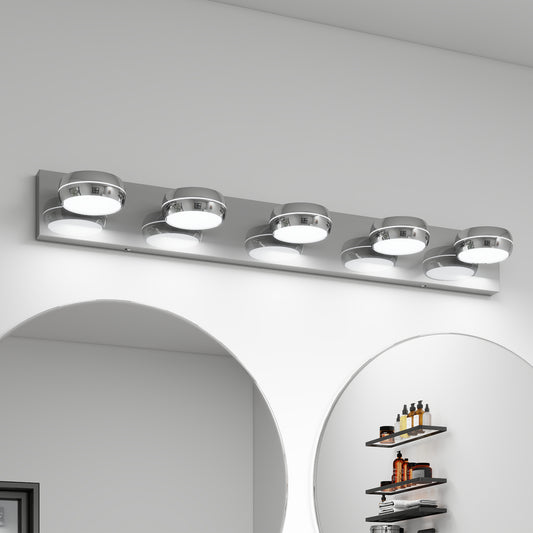LED Vanity Lights 35in Bathroom Lights Fixtures Over Mirror 5 Light LED Lighting Fixture For Bathroom 18W Mirror Lighting Fixture Modern Bath Light Bar Chrome Bath