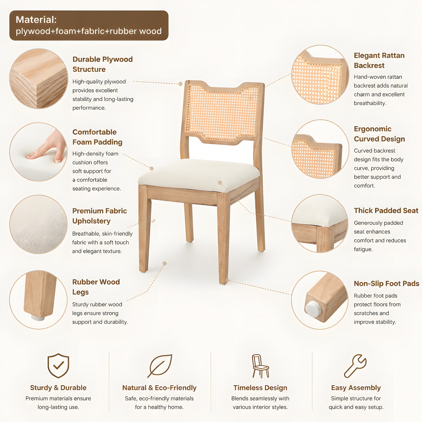 28  Farmhouse Barstools Set Of 2,Upholstered Armless Iron Counter Stools With Natural Rattan Backrest For Kitchen Dining Island Table,Walnut Beige