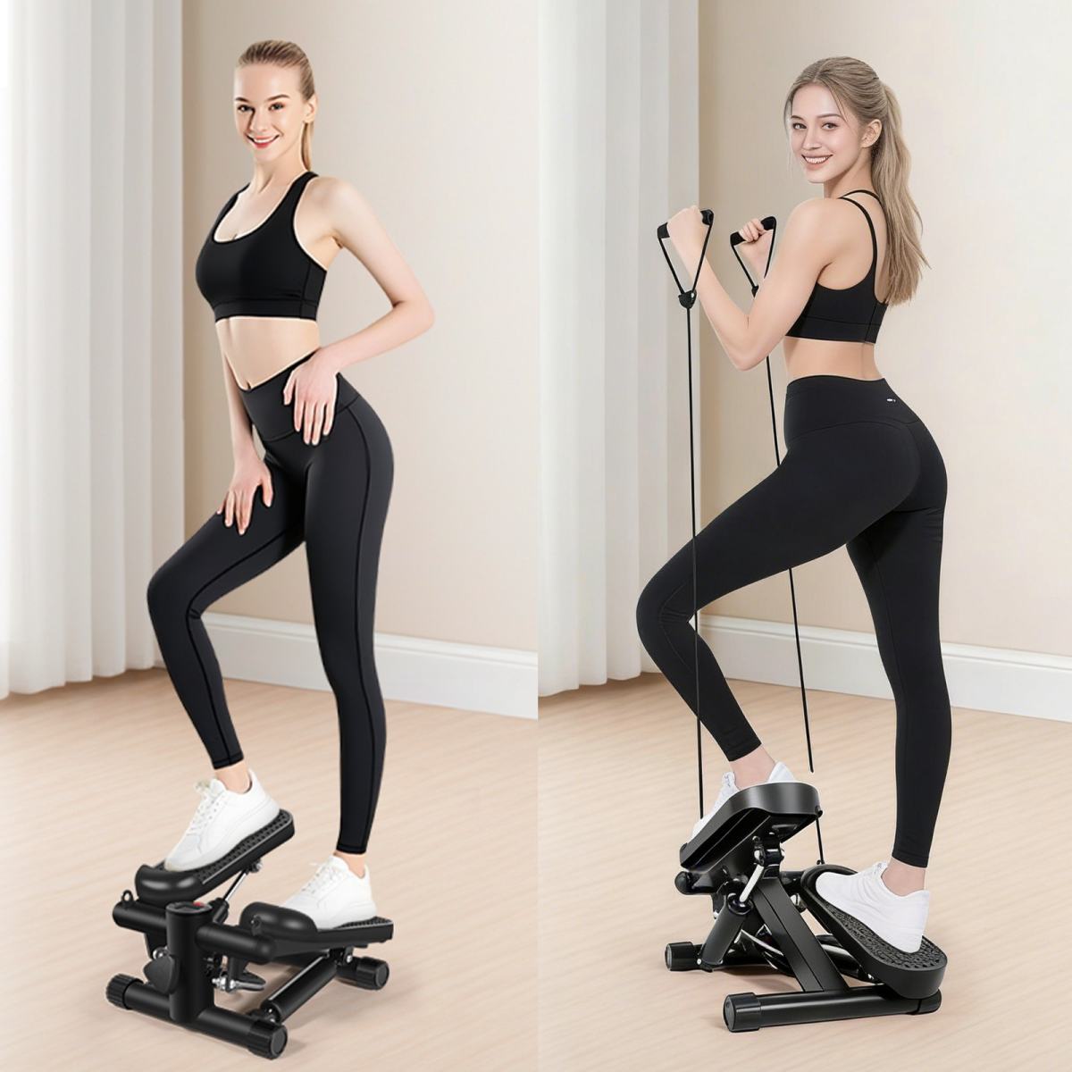 Mini Exercise Stepper With Resistance Bands And LCD Monitor Home Fitness Equipment