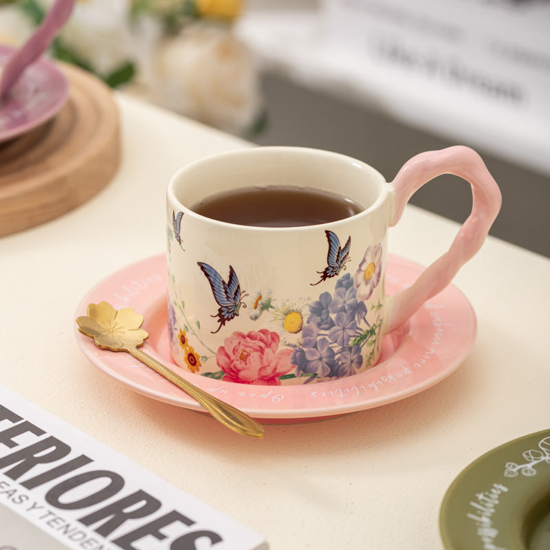 Butterfly Coffee Cup And Saucer Gift Set Ceramic Mug