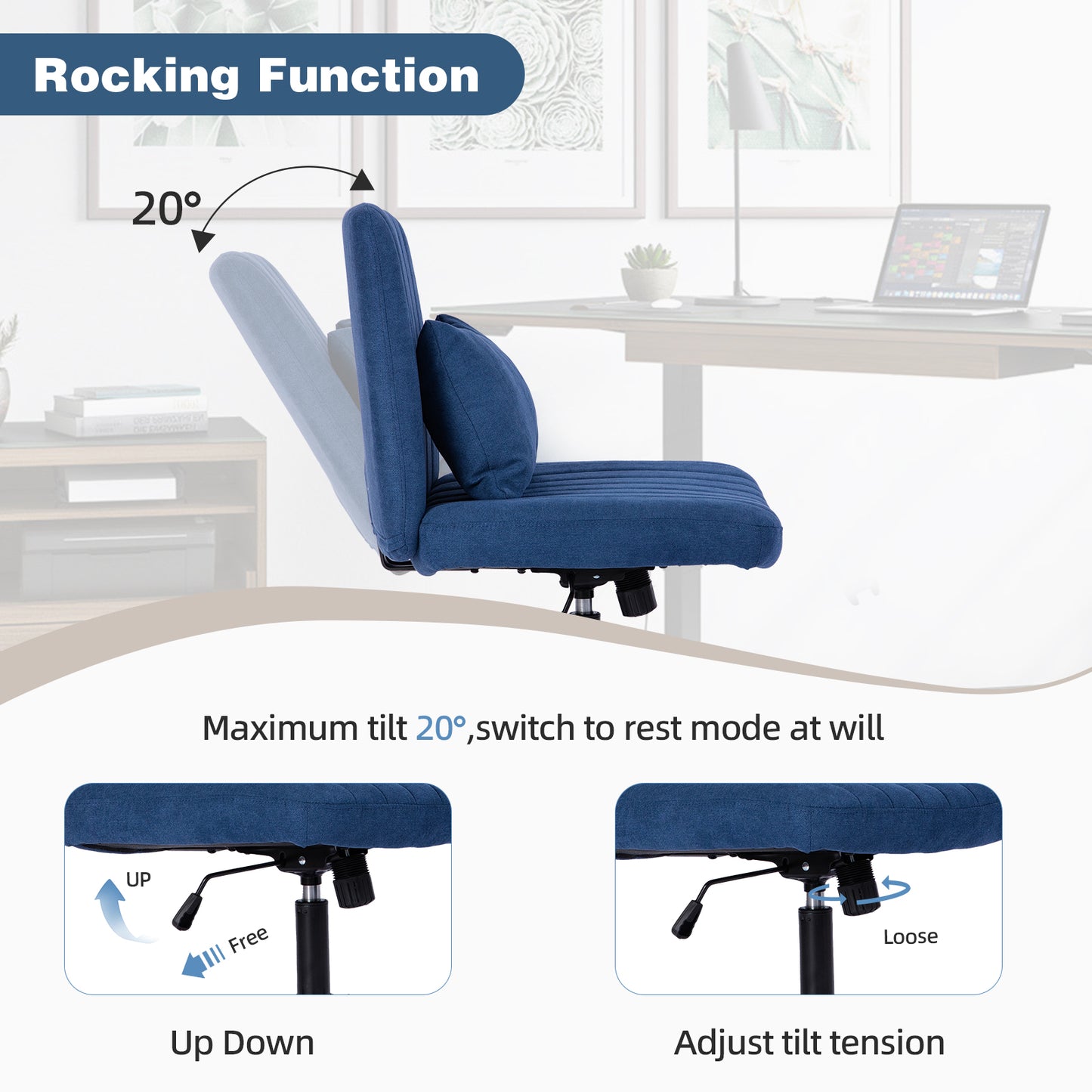 Modern Office Chair Home Office - Height-adjustable Swivel Chair Without Armrests With Quiet Castors & Upholstered Cushions - Elegant Fabric Office Chair For Study & Living Room