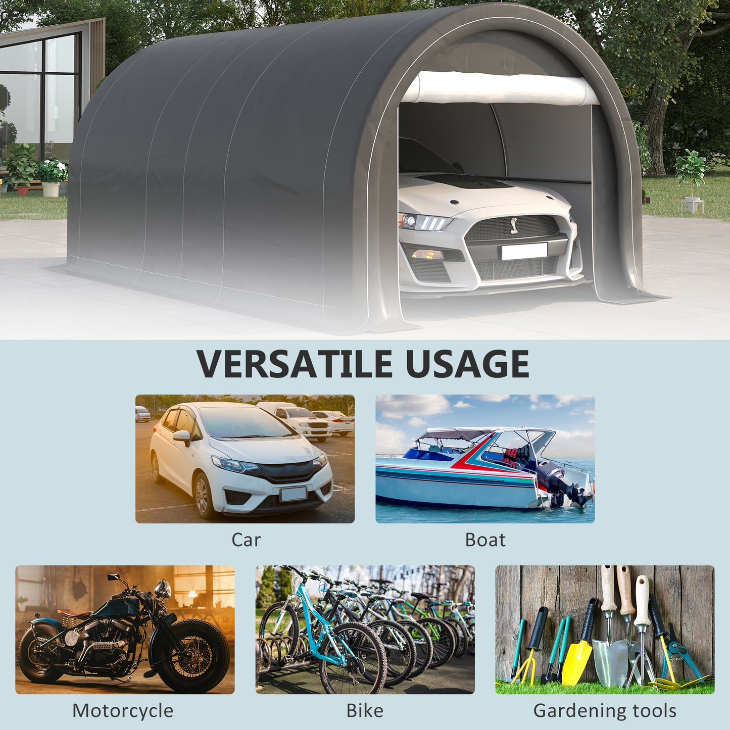10 x 16 Carport, Heavy Duty Portable Garage Storage Tent with Large Zippered Door, Anti-UV PE Canopy Cover for Car, Truck, Boat, Motorcycle, Bike, Garden Tools, Outdoor Work, Gray