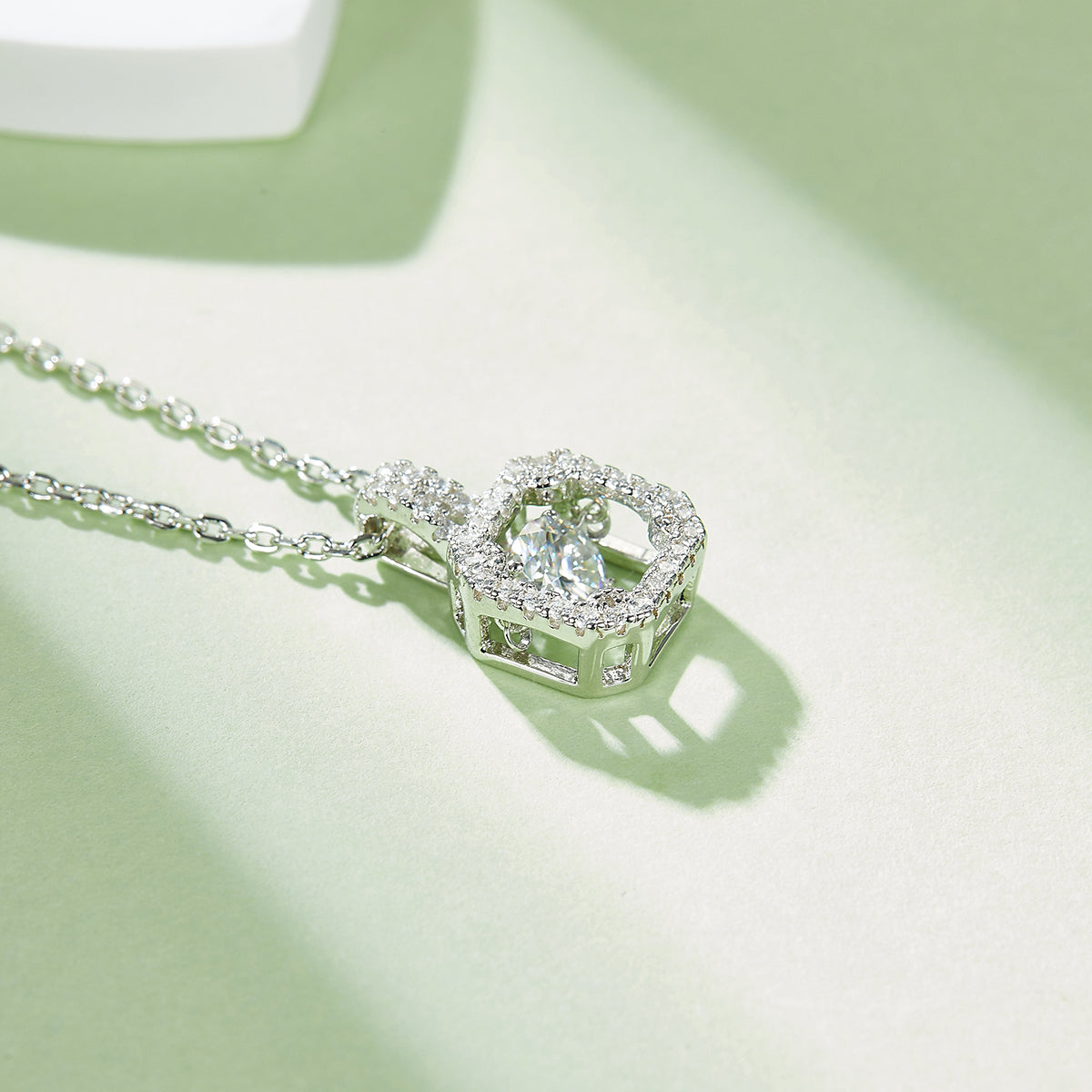 S925 Sterling Silver 0.5ct D Color VVS1 Moissanite Square Halo Necklace 45cm Platinum Plated GRA Certified Gift Box