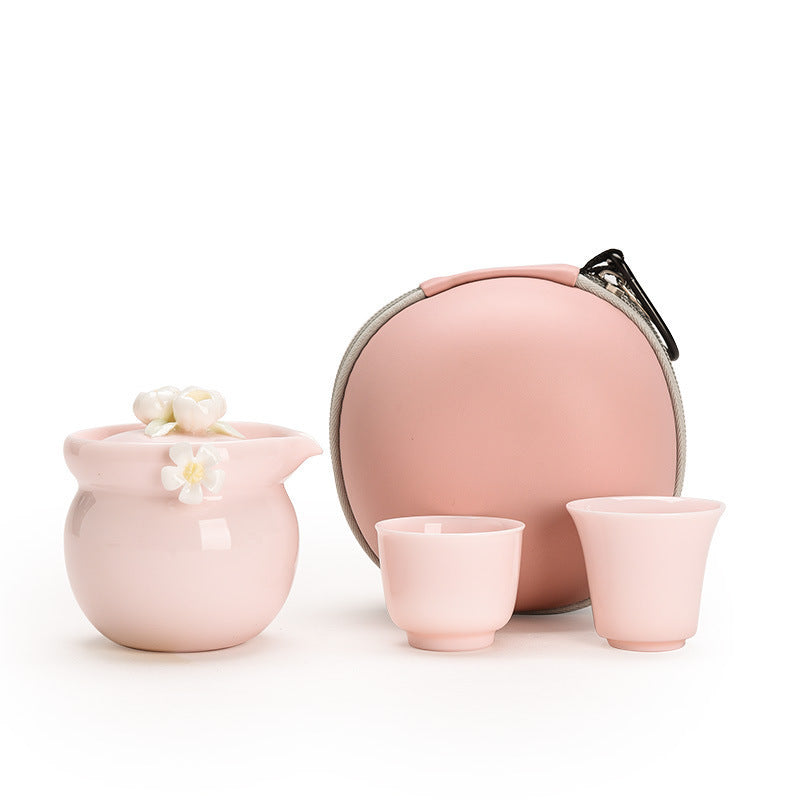 Plum Blossom F-Color Tea Cup A Portable Travel Tea Set With A Teapot And Two Cups