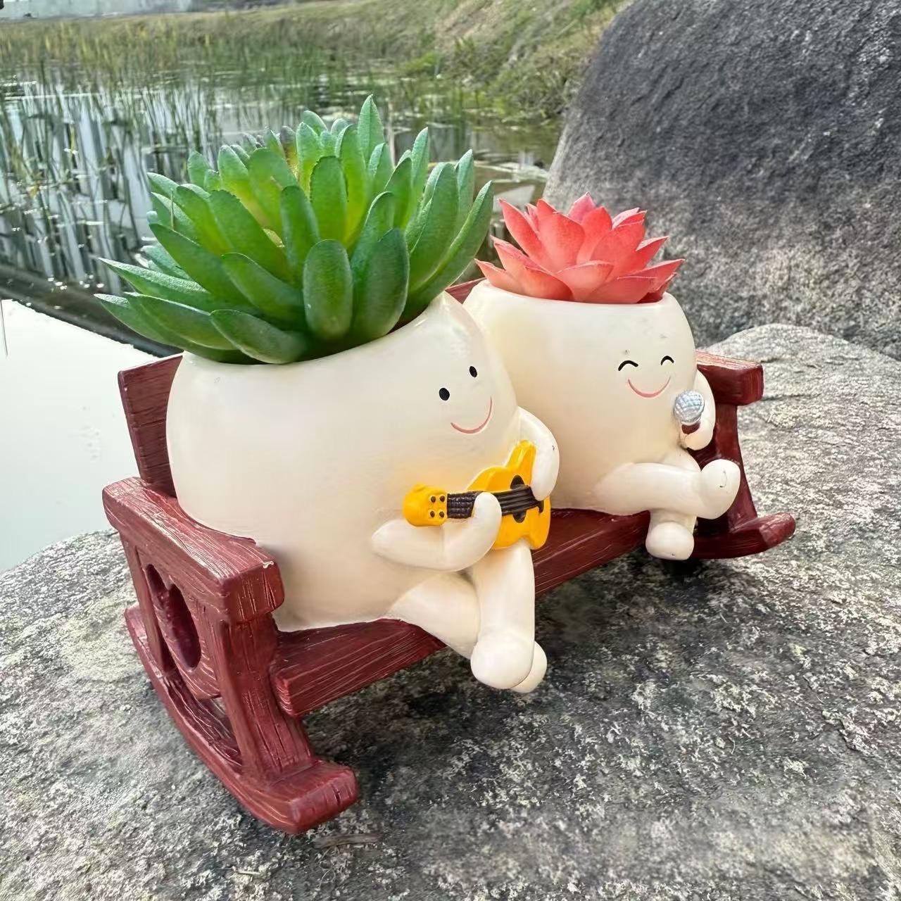 Home Office Succulent Planter Seated Double-planter